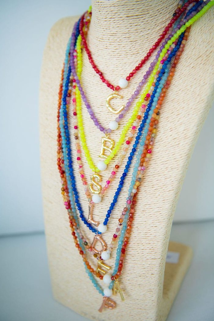 Collar Piedra Ágata y Inicial Grande