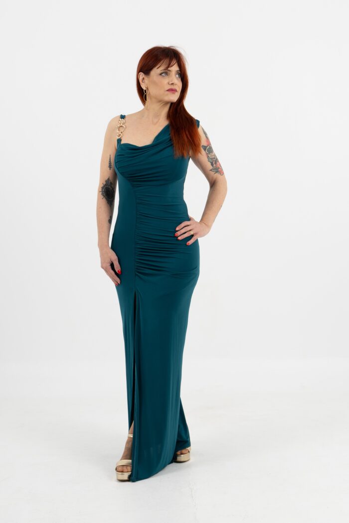 Maxi dress with gold buckle detail