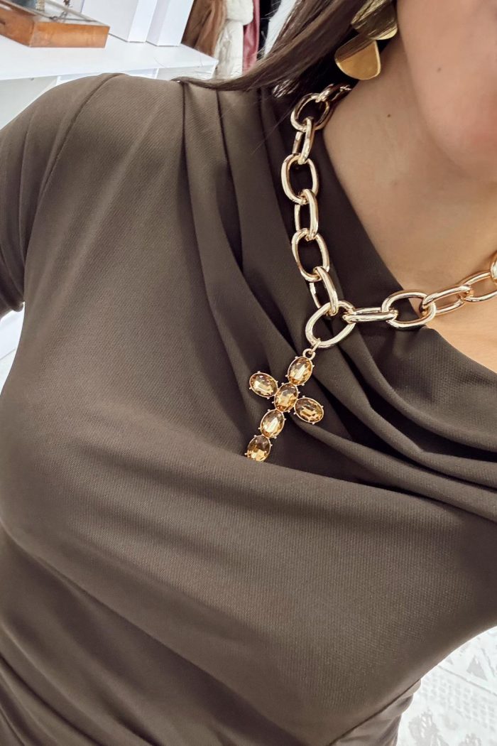 Gold chain necklace and large cross