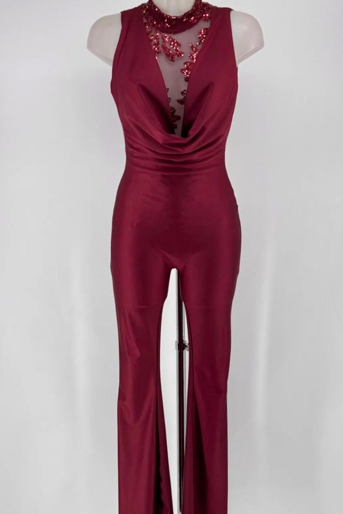 Lycra jumpsuit lace detail